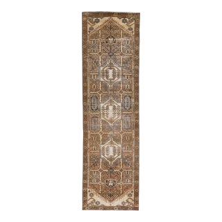 Vintage Persian Distressed Handmade Tribal Beige Wool Runner For Sale