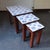 Vintage Wood Cigognes Nesting Tables with Blue Ceramic Tiles, 1950s, Set of 3, in Good conditions. Designed 1950 to 1959