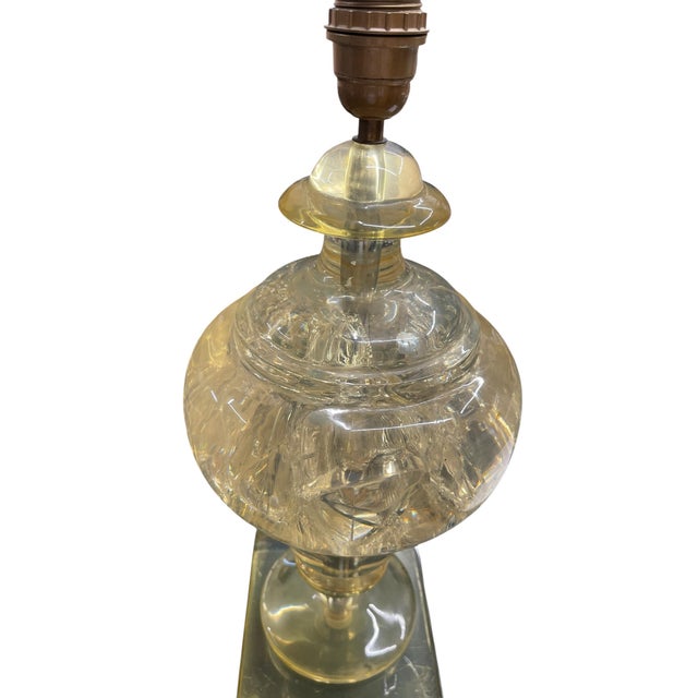 Yellow Crushed Ice Resin Lamps by Marie-Claude De Fouquières, 1970s, Set of 2 For Sale - Image 8 of 9