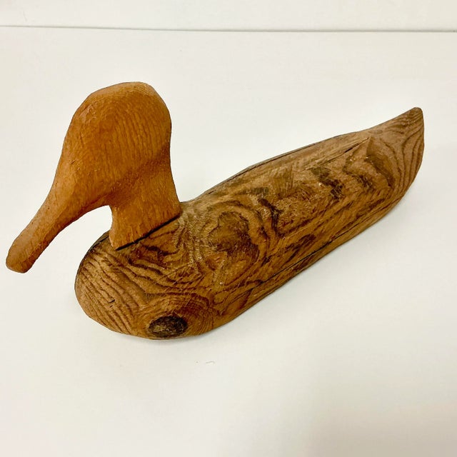 Chestnut Late 1800s Antique Farmhouse Americana Folk Art Hand Carved Pine Duck Decoy For Sale - Image 8 of 12