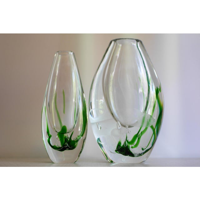 1980s Seaweed & Fish Vases by V. L. Kosta, Set of 2 For Sale - Image 5 of 16
