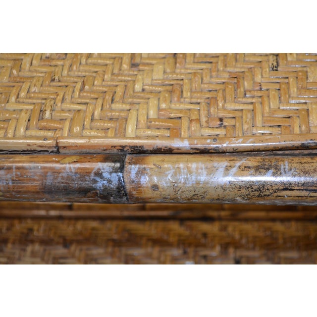 Wood Vintage Bamboo & Woven Rattan 2 & 3 Tiered Decorative Long Shelving Shelf Unit For Sale - Image 7 of 18