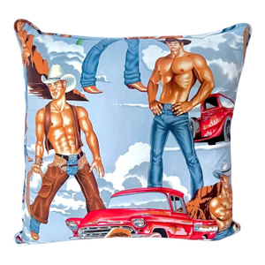 Large Vintage Shirtless Cowboy Hunks Pillow