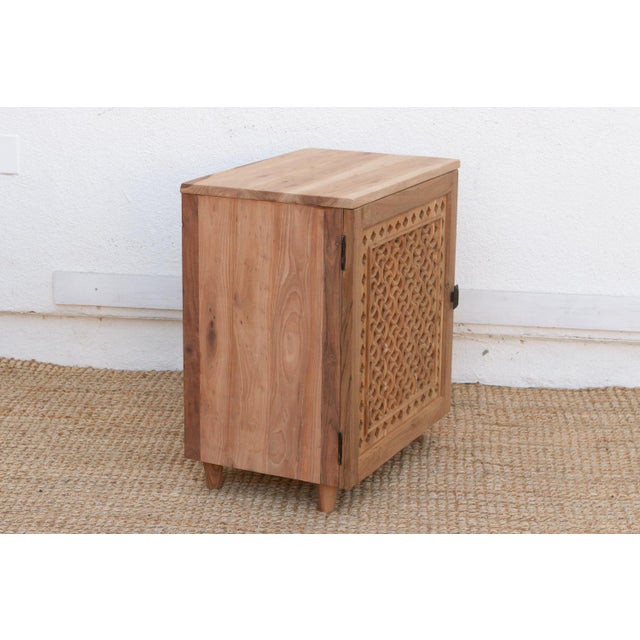 Tan Reclaimed Teak Geometric Jali Nightstand For Sale - Image 8 of 9
