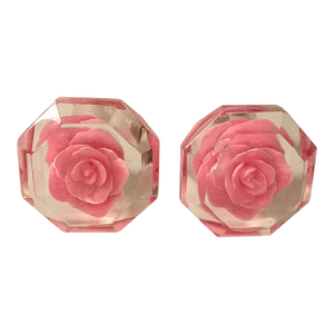 1960s Rose Imbedded Lucite Knobs - A Pair
