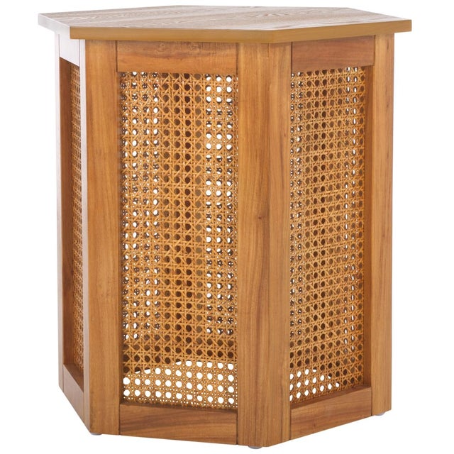 Tan Danez Hexagon Cane Accent Table in Natural / Natural For Sale - Image 8 of 9