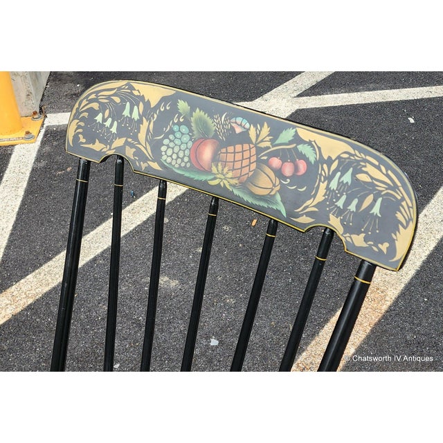 Antique Painted Black Stenciled Country Rocking Chair 1890s ~ Repainted in 1967 For Sale - Image 4 of 11