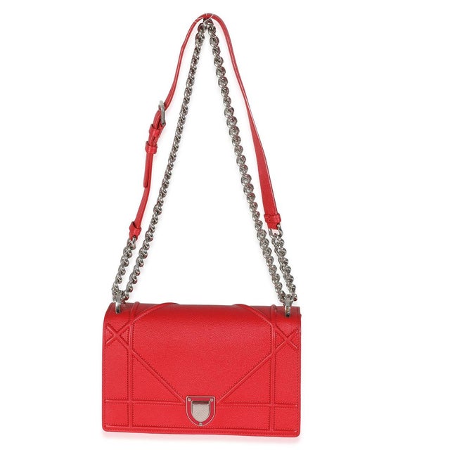 Red Red Grained Calfskin Small Diorama Flap Bag For Sale - Image 8 of 9