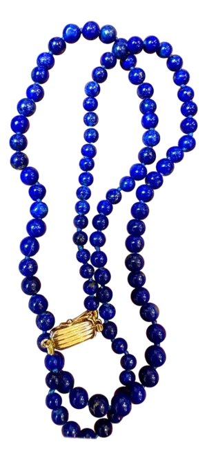 Vintage uniform Lapis Lazuli Single Strand Necklace 14 Kt Yellow Gold Clasp