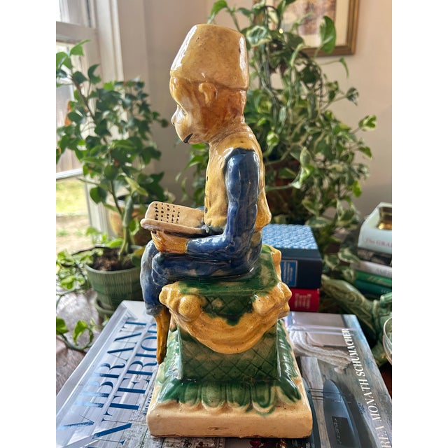 Chinoiserie Mid 20th Century Majolica Style Figural Reading Monkey Bookend or Figurine For Sale - Image 3 of 8