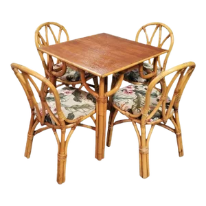 1950s Restored Rattan 3-Strand "Hour Glass" Dining Table & Chairs Dining Set of 5