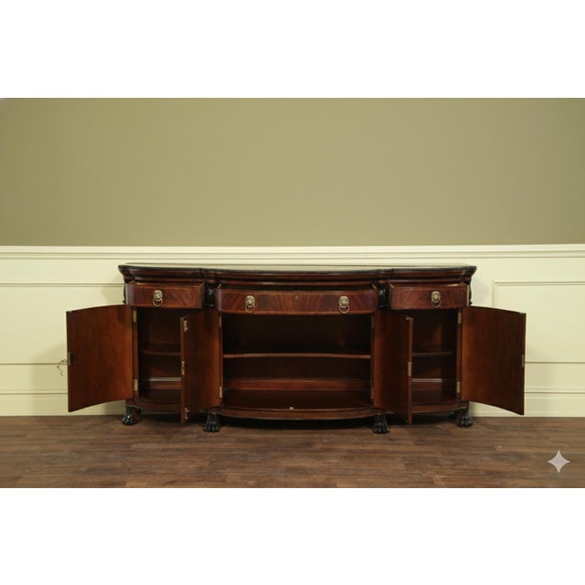 American Ej Victor Luxurious Regency Style Mahogany Sideboard With Lion Paw Feet and Bow Front. Pre Owned Mint For Sale - Image 3 of 11