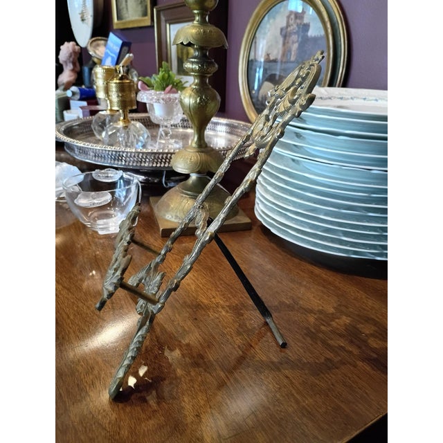 Metal 1960s Brass Easel Stand - Ornate Baroque Scrollwork Display Stand For Sale - Image 7 of 9