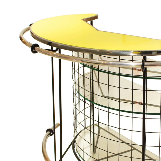 Mid-Century Modern Curved Iron and Glass Bar with Yellow Glass Top, Italy, 1950 For Sale - Image 3 of 8