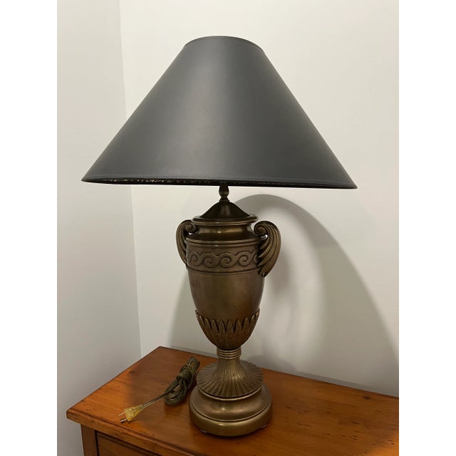 Metal 2000s Chapman Bronze Table Lamp With Black Shade For Sale - Image 7 of 8
