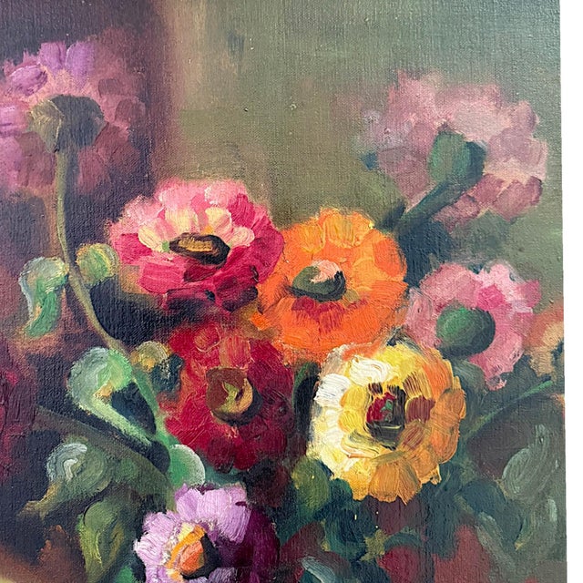 Vintage Floral Still Life Painting Oil on Canvas - Signed For Sale - Image 4 of 11