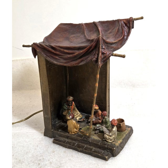 Early 20th Century Original Orientalist Austrian/ Vienna Cold Painted Bronze Lamp of a Classroom For Sale - Image 10 of 18