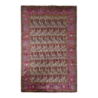 Hand-Knotted Antique Kashan Persian Rug in Red Paisley Pattern For Sale