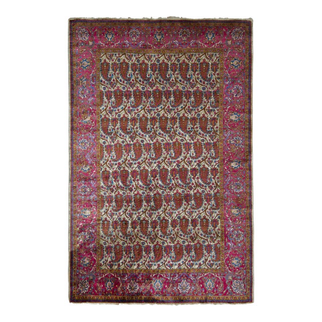 Hand-Knotted Antique Kashan Persian Rug in Red Paisley Pattern For Sale