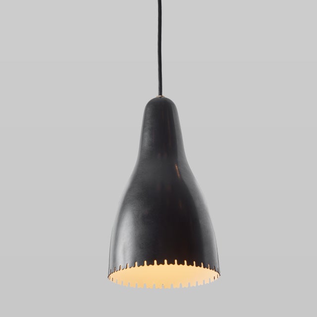 Mid-Century Modern 1950s Bent Karlby Black Painted Metal & Brass Pendant Lamp for Lyfa For Sale - Image 3 of 6