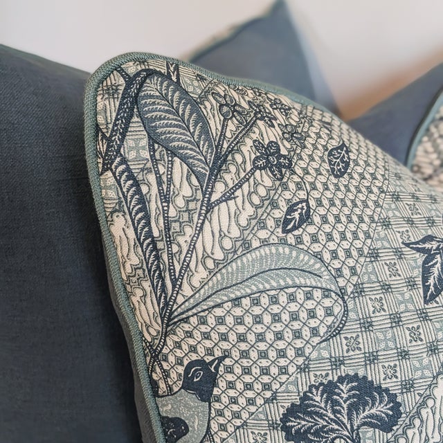 Not Yet Made - Made To Order Jasper Java Stripe Pillows in Indigo With Aqua Cord For Sale - Image 5 of 8