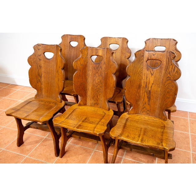 Vintage Belgian Dining Chairs in Oak, 1960s, Set of 6 For Sale - Image 6 of 18