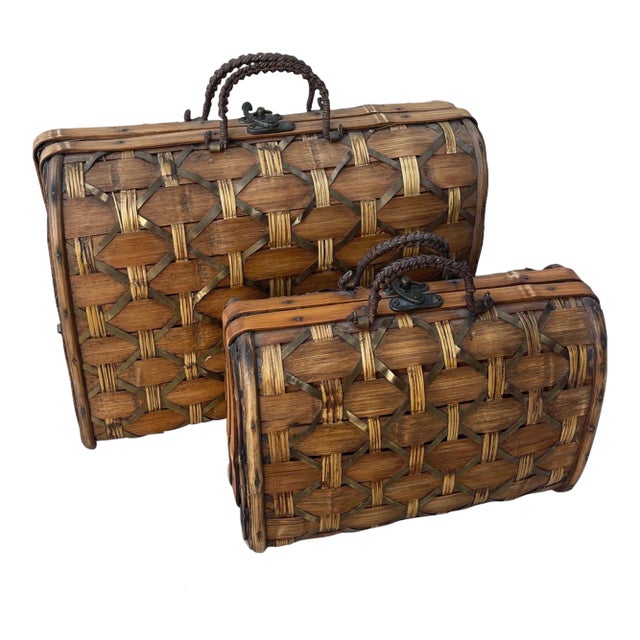 Pair of Woven Bamboo Nesting Carrying Case For Sale