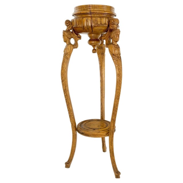 Antique Carved Oak Tripod Tri legged Plant Stand For Sale - Image 13 of 13