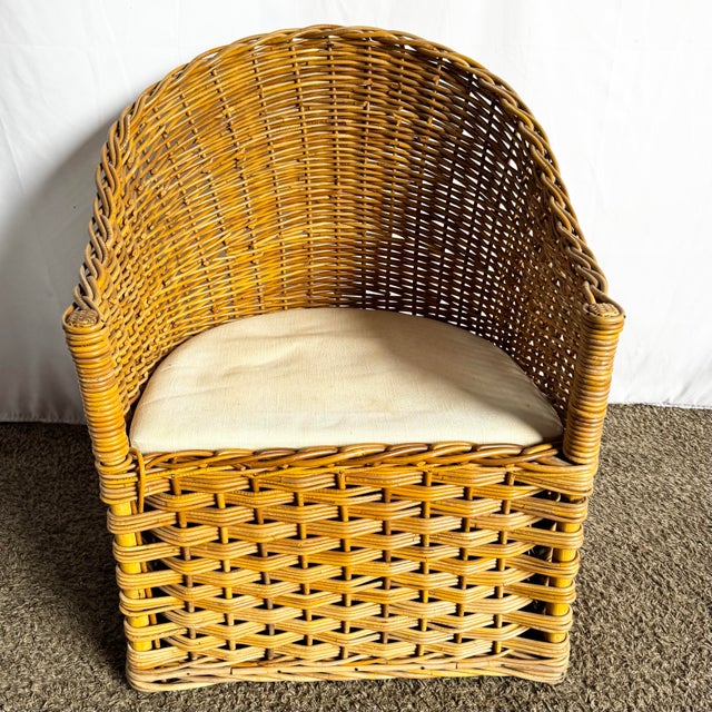 Brown Boho Chic Woven Wicker Lounge Chair For Sale - Image 8 of 9