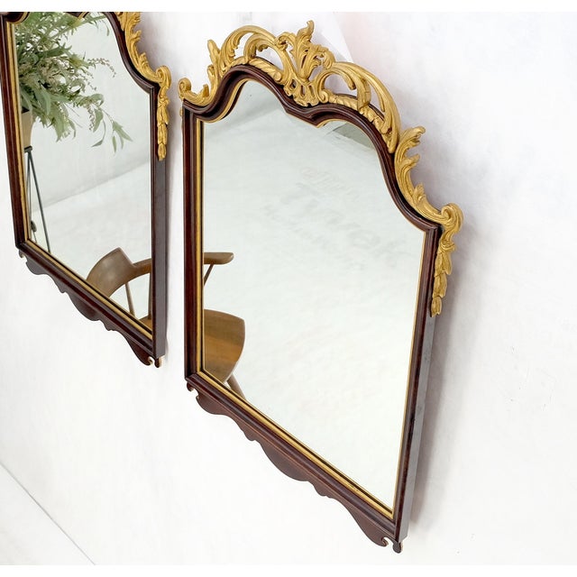 Chippendale Pair of Neoclassical Chippendale Carved Gold Gilt Mahogany Wall Mirrors MINT! For Sale - Image 3 of 9