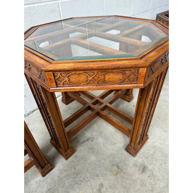 Wood Vintage Octagon Fretwork Tables by Gordon’s Furniture Pair For Sale - Image 7 of 8