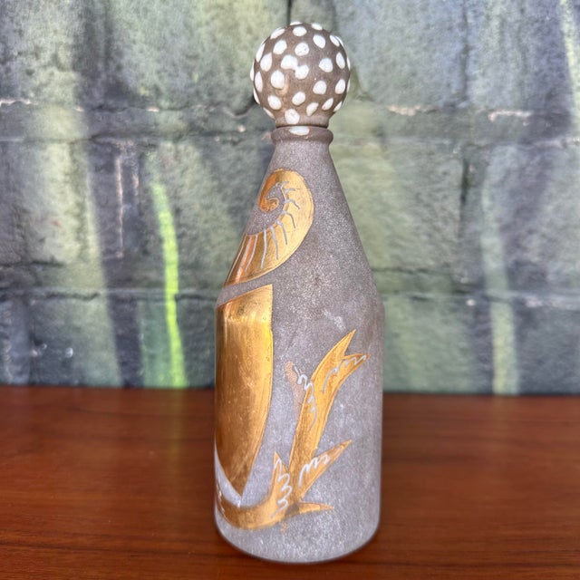 Early 20th Century Waylande Gregory Glass Bottle With Stone Gray and Metallic Gold Art Deco Design For Sale - Image 5 of 12