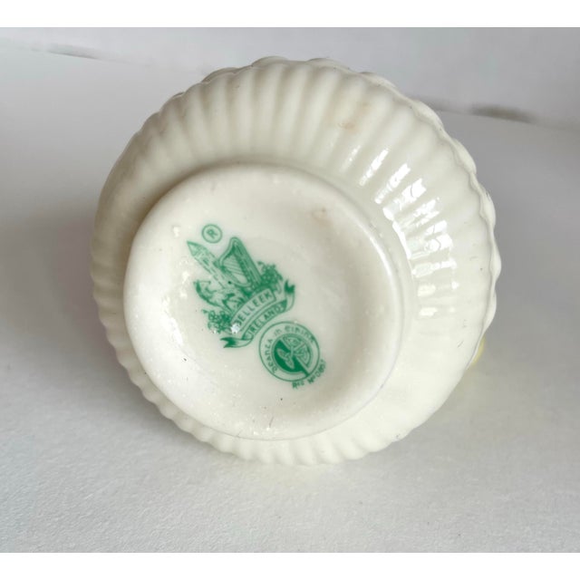Ceramic Vintage Belleek Ireland Porcelain Creamer Yellow Handle Basketweave Pattern For Sale - Image 7 of 8