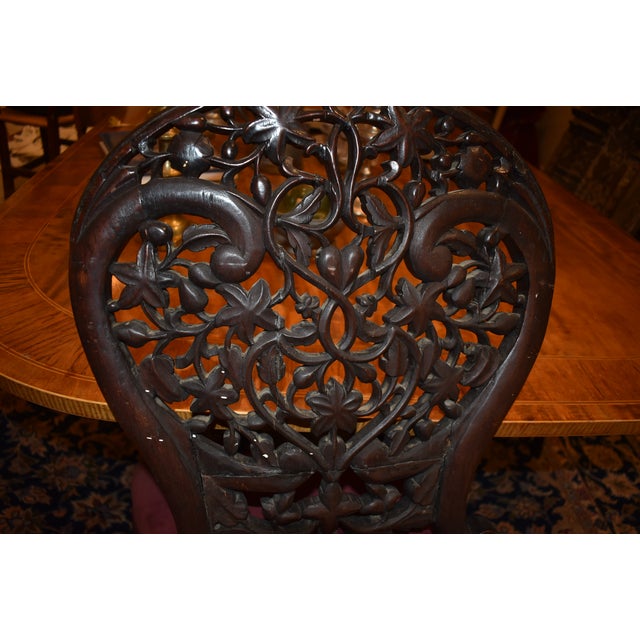 Brown 19th Century Set of Four Anglo Indian Rosewood Carved Side Chairs For Sale - Image 8 of 13
