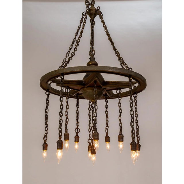 Large Antique 11-Light Metal Star Chandelier For Sale - Image 10 of 12