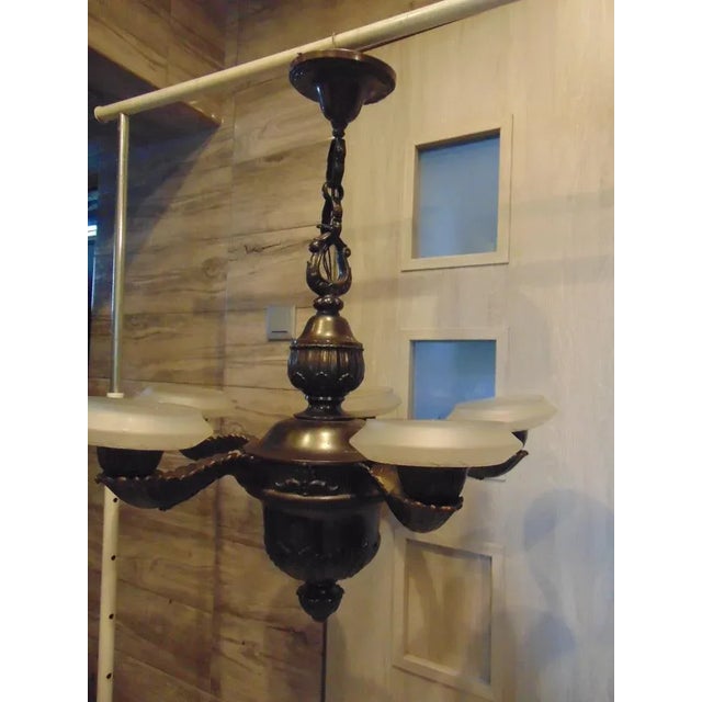 Art Deco Brass Chandelier, 1920s For Sale - Image 12 of 13