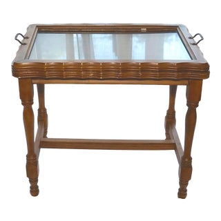 Tea for Two - Walnut Tea Table With Tray, Vintage Traditional American For Sale