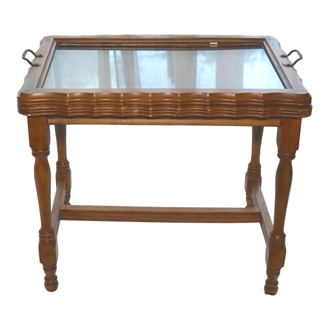 Tea for Two - Walnut Tea Table With Tray, Vintage Traditional American For Sale
