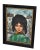 1960 Andre Daude Big Eyed French Girl Painting Oil Canvas Black Frame Green Coat For Sale - Image 4 of 13