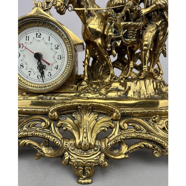 Vintage French Ornate Quartz Mantel Clock with Horse Figure For Sale - Image 5 of 16