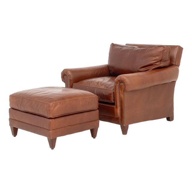 Ralph Lauren Leather Club Armchair & Ottoman For Sale