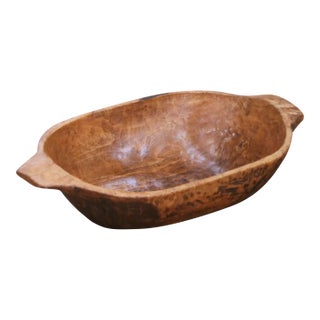19th Century French Hand-Carved Elm Dough Bowl With Handles For Sale
