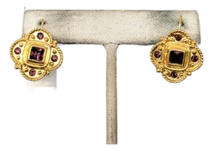 Vintage 1990 Signed Napier Goldtone Faux-Amethyst Pierced Earrings - 2 Pieces