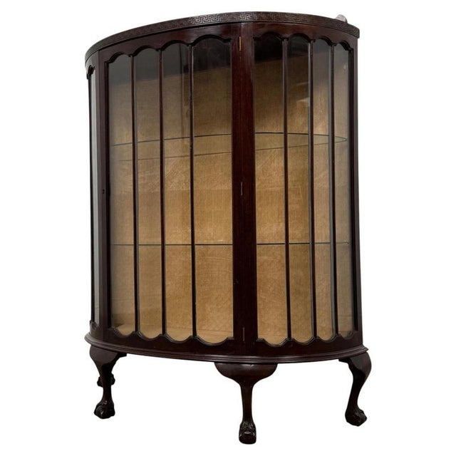 Early 20th Century Antique English Edwardian Demi-Lune Glazed Vitrine Cabinet For Sale - Image 3 of 9