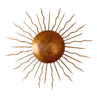 Spanish Solar Crown Sunburst Wall Light in Gilt Metal, 1950s For Sale