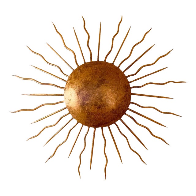 Spanish Solar Crown Sunburst Wall Light in Gilt Metal, 1950s For Sale