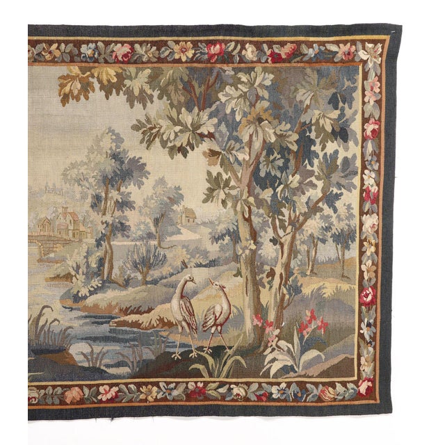 19th Century 19th Century Flemish (Belgium) Pictorial Verdure Wool Tapestry Signed a.m.r.b. For Sale - Image 5 of 6