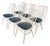 Vintage White Bentwood Dining Chairs with Blue Fabric Seats, 1970s, Set of 6 For Sale