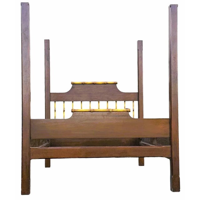This remarkable bed is made from very heavy, tight grained wood, perhaps teak. Superb quality in the faux bamboo details....
