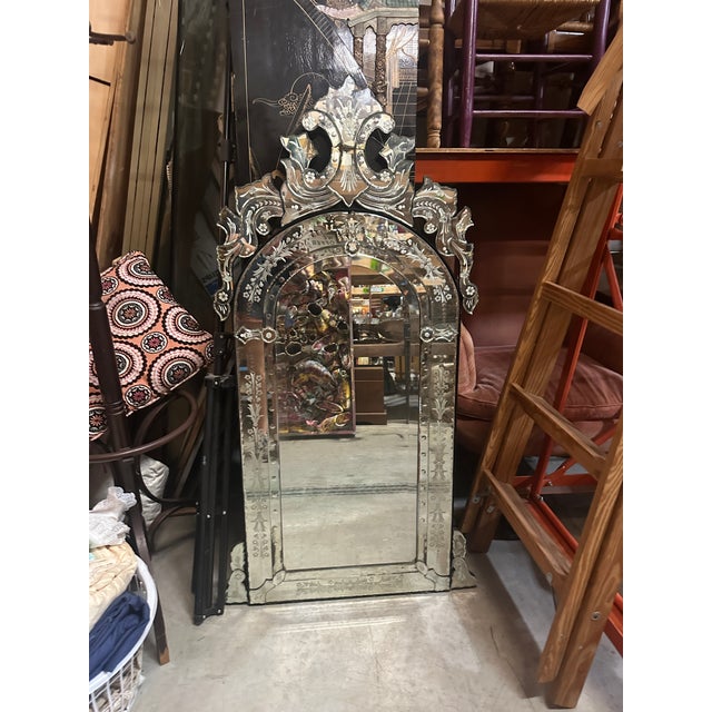 Silver Large Vintage Venetian Etched Wall Mirror For Sale - Image 8 of 10